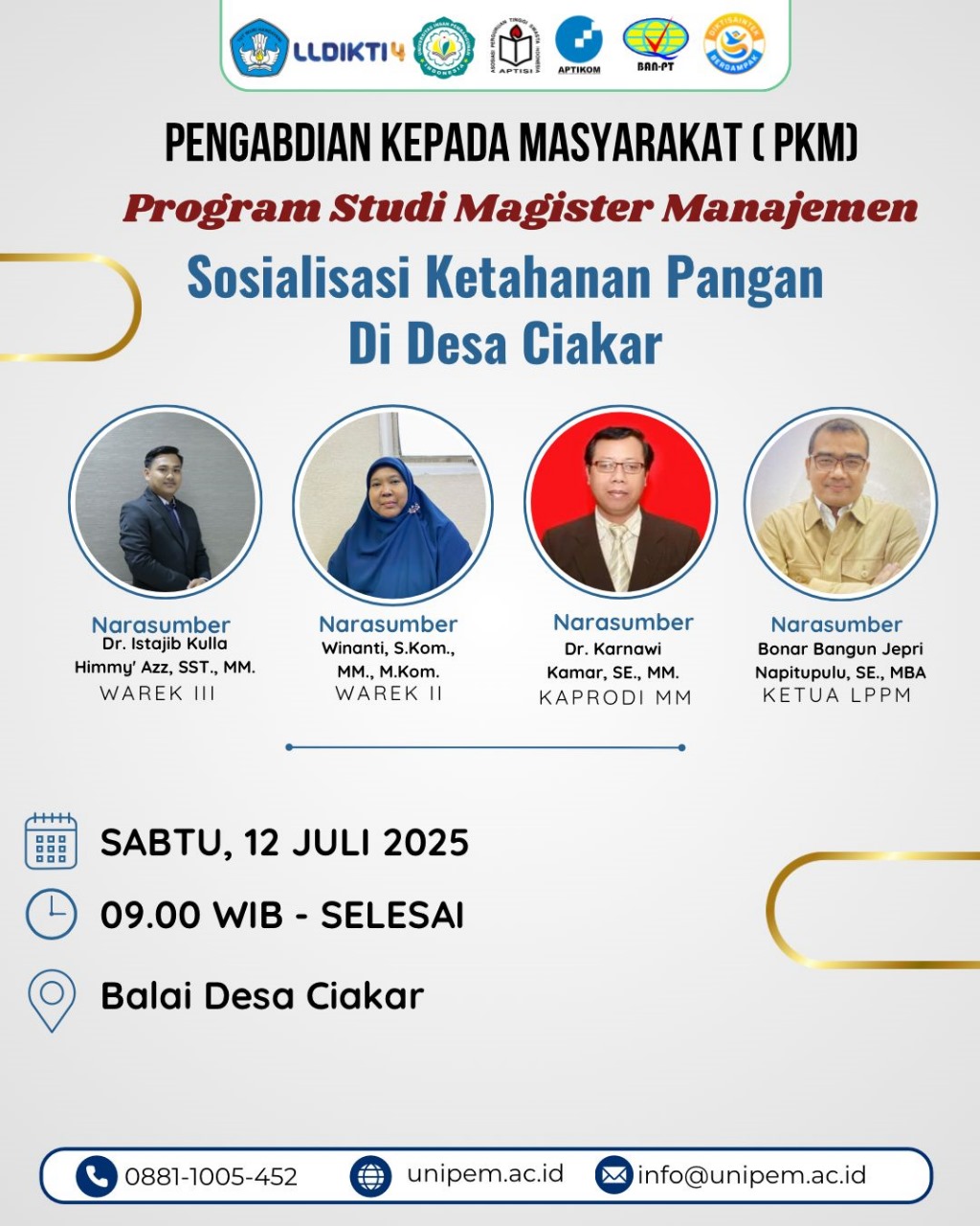 ACARA KEGIATAN PENGABDIAN KEPADA MASYARAKAT (PKM) UNIVERSITAS INSAN PEMBANGUNAN INDONESIA (UNIPI)