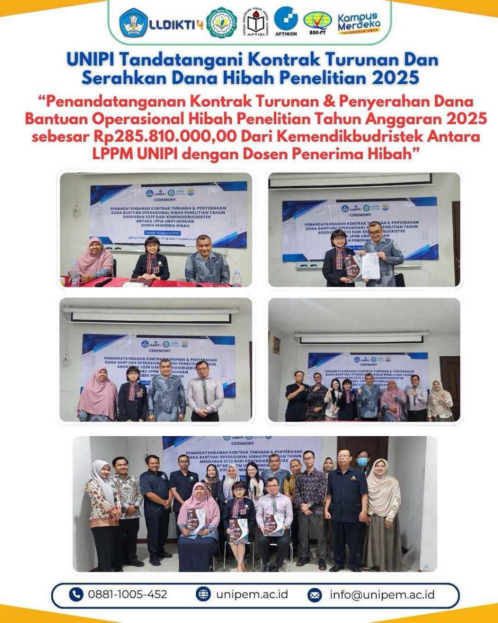 PENANDATANGANAN KONTRAK TURUNAN DAN PENYERAHAN DANA HIBAH PENELITIAN TAHUN 2025